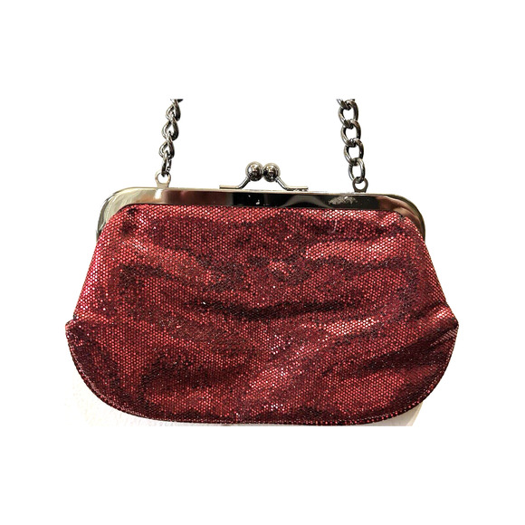 Women’s Vintage Express Red Sparkly Sequin Clasp Small Purse with Heavy chain - Picture 2 of 7